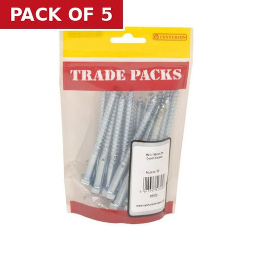 Centurion Coach Screws - Zinc Plated - M8 x 100mm - (20 PK) - Pack of 5