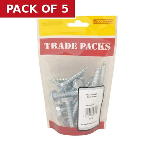 Centurion Coach Screws - Zinc Plated - M10 x 50mm - (20 PK) - Pack of 5