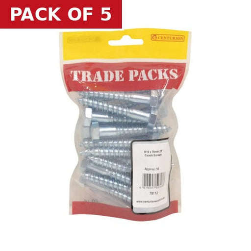 Centurion Coach Screws - Zinc Plated - M10 x 70mm - (18 PK) - Pack of 5