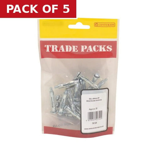 Centurion Blind Screw Anchors - Zinc Plated - M4 x 40mm - (25 PK) - Pack of 5