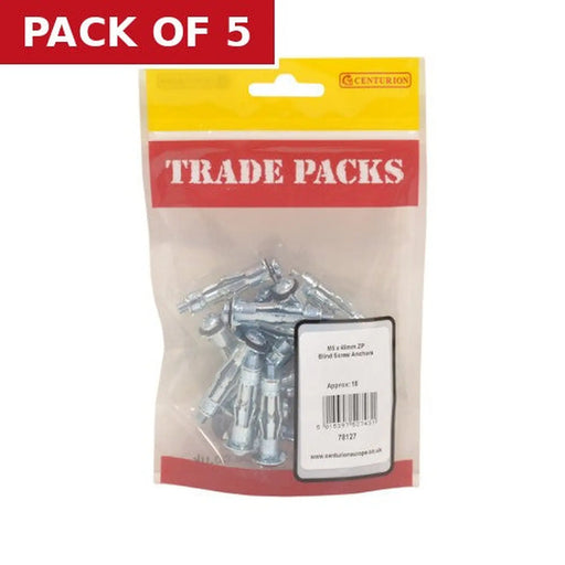 Centurion Blind Screw Anchors - Zinc Plated - M5 x 45mm - (18 PK) - Pack of 5