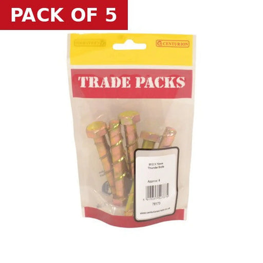 Centurion Thunder Bolts - Zinc Yellow Passivated - M12 x 75mm - (6 PK) - Pack of 5