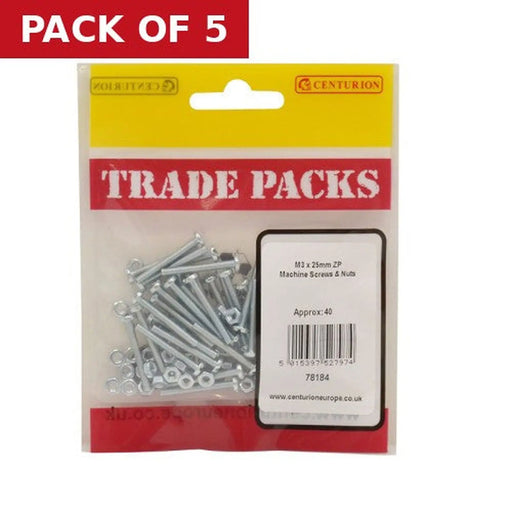 Centurion Machine Screws & Nuts - Zinc Plated - M3 x 25mm - (40 PK) - Pack of 5