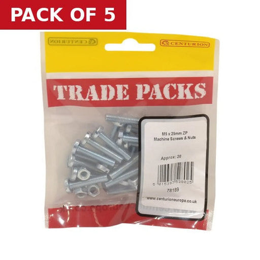 Centurion Machine Screws & Nuts - Zinc Plated - M5 x 25mm - (20 PK) - Pack of 5