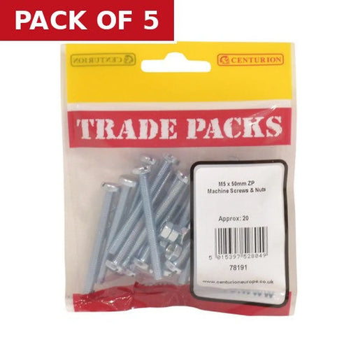 Centurion Machine Screws & Nuts - Zinc Plated - M5 x 50mm - (20 PK) - Pack of 5