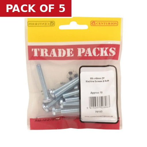 Centurion Machine Screws & Nuts - Zinc Plated - M6 x 40mm - (10 PK) - Pack of 5