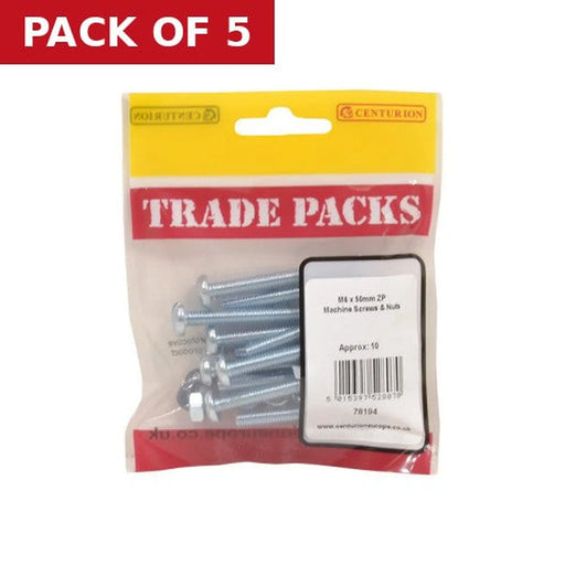 Centurion Machine Screws & Nuts - Zinc Plated - M6 x 50mm - (10 PK) - Pack of 5
