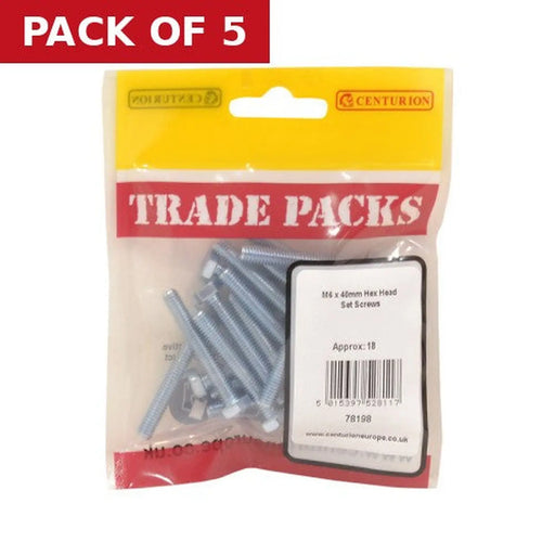 Centurion Hex Head Set Screws - Zinc Plated - M6 x 40mm - (18 PK) - Pack of 5