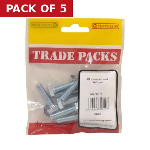 Centurion Hex Head Set Screws - Zinc Plated - M8 x 30mm - (10 PK) - Pack of 5