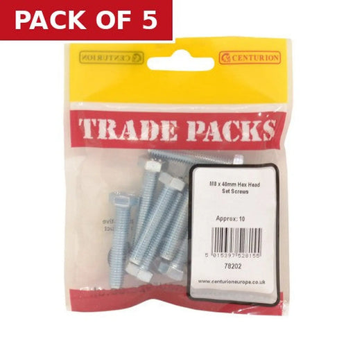 Centurion Hex Head Set Screws - Zinc Plated - M8 x 40mm - (10 PK) - Pack of 5