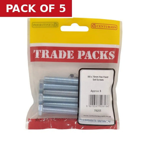 Centurion Hex Head Set Screws - Zinc Plated - M8 x 70mm - (6 PK) - Pack of 5