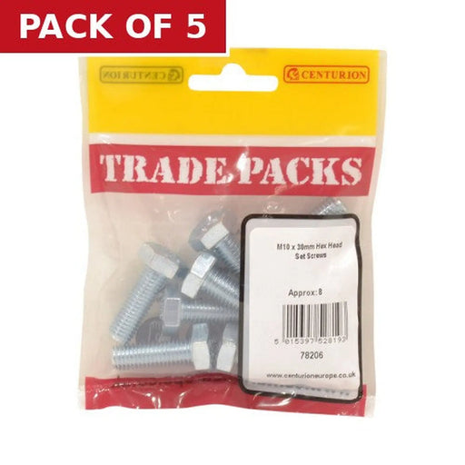 Centurion Hex Head Set Screws - Zinc Plated - M10 x 30mm - (8 PK) - Pack of 5