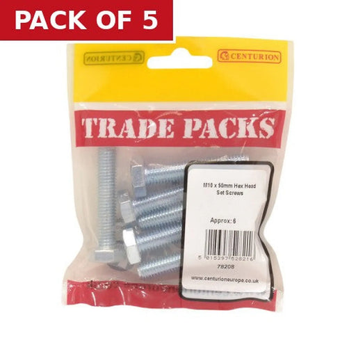 Centurion Hex Head Set Screws - Zinc Plated - M10 x 50mm - (6 PK) - Pack of 5
