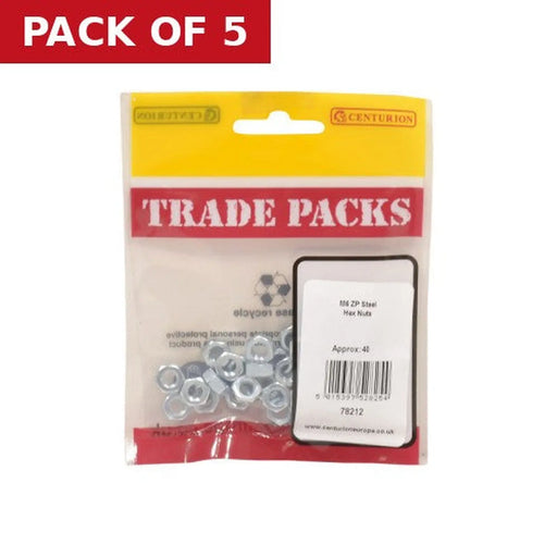 Centurion Steel Hex Nuts - Zinc Plated - M6 - (40 PK) - Pack of 5