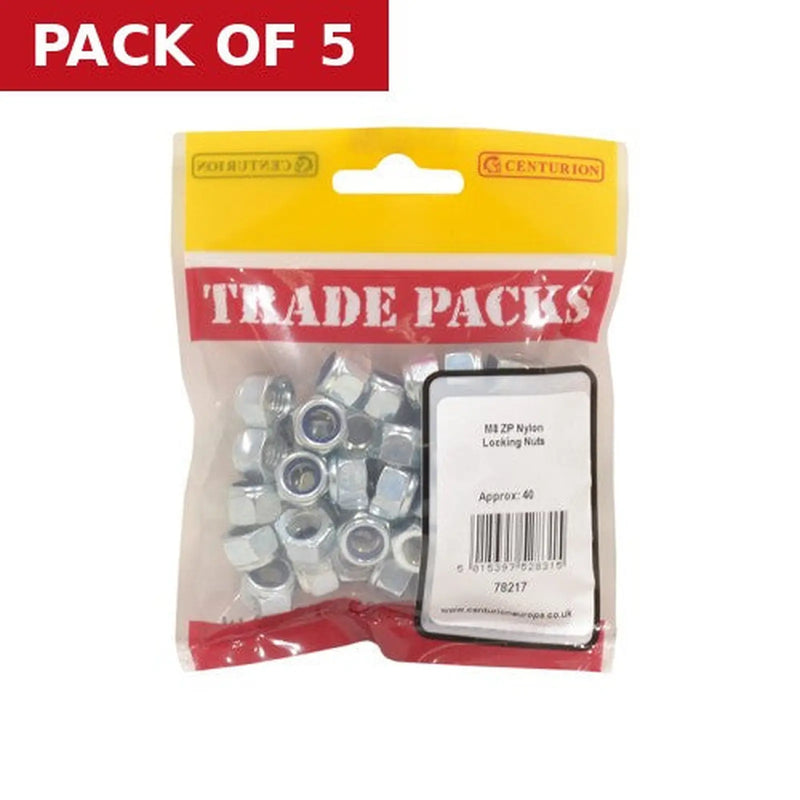 Centurion Nylon Locking Nuts - Zinc Plated - M8 - (40 PK) - Pack of 5