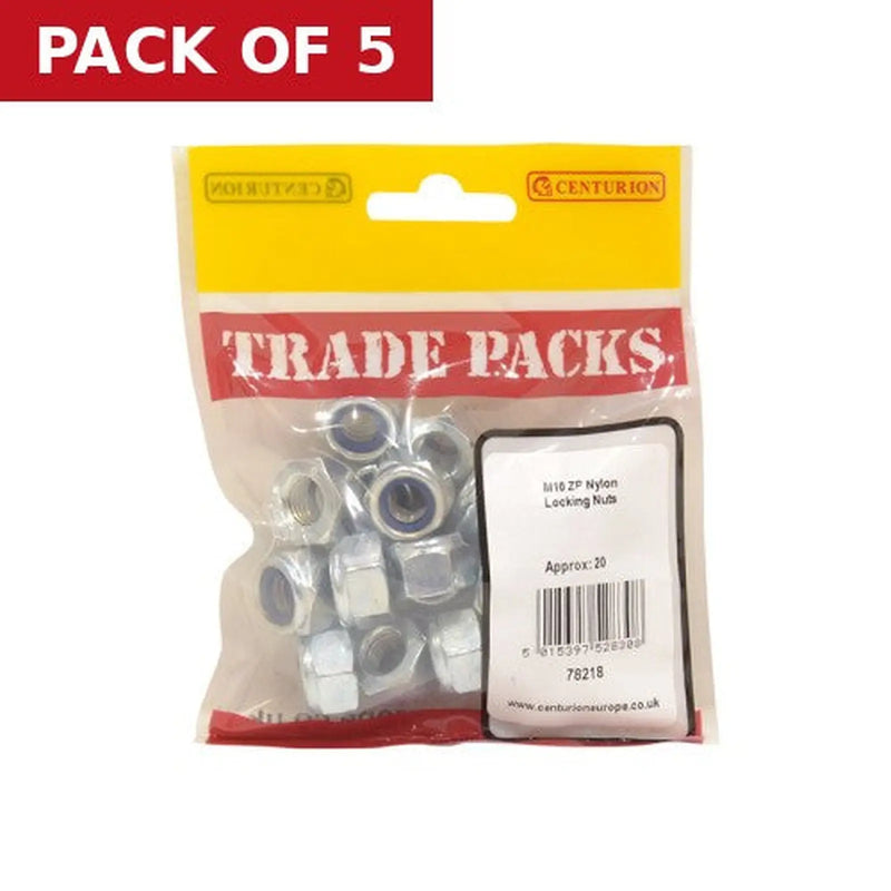 Centurion Nylon Locking Nuts - Zinc Plated - M10 - (20 PK) - Pack of 5