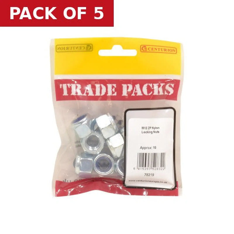 Centurion Nylon Locking Nuts - Zinc Plated - M12 - (10 PK) - Pack of 5