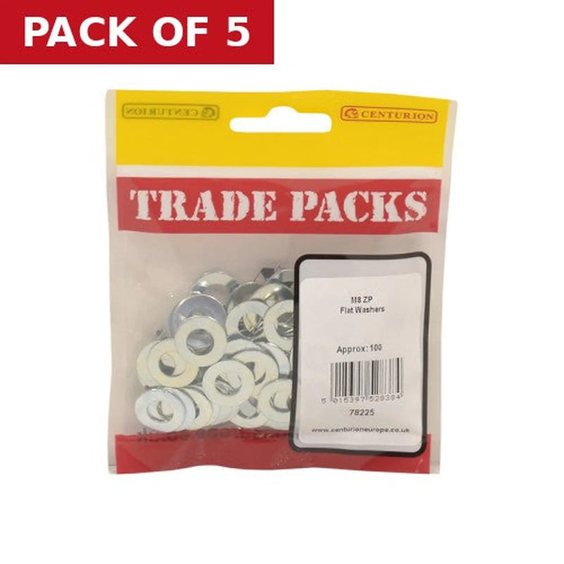 Centurion Flat Washers - Zinc Plated - M8 - (100 PK) - Pack of 5