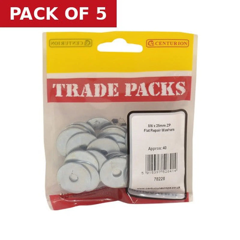 Centurion Flat Repair Washers - Zinc Plated - M6 x 25mm - (40 PK) - Pack of 5