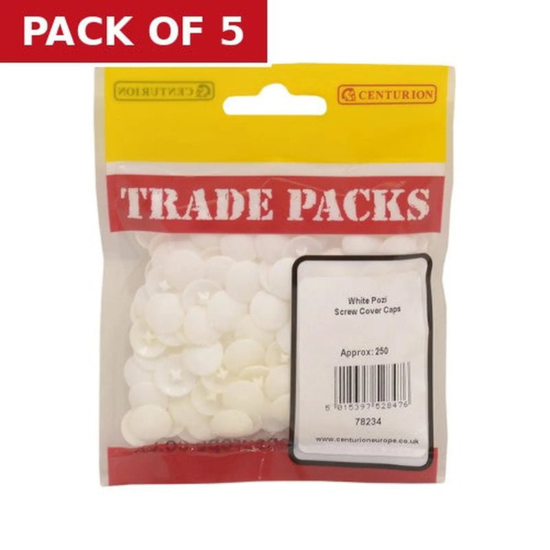 Centurion Pozi Screw Cover Caps - White - 6-8 Gauge Screw - (250 PK) - Pack of 5