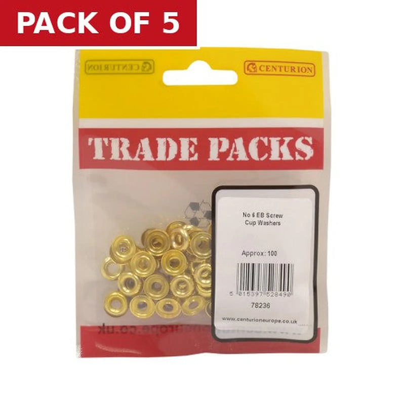 Centurion Screw Cup Washers - Brass - No 6 - (100 PK) - Pack of 5
