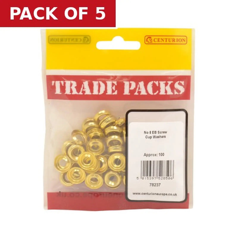 Centurion Screw Cup Washers - Brass - No 8 - (100 PK) - Pack of 5