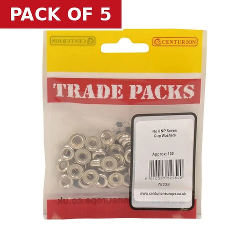 Centurion Screw Cup Washers - Nickel Plated - No 6 - (100 PK) - Pack of 5
