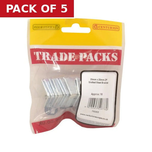 Centurion Slotted Steel Bracket - Zinc Plated - 25mm x 25mm - (10 PK) - Pack of 5