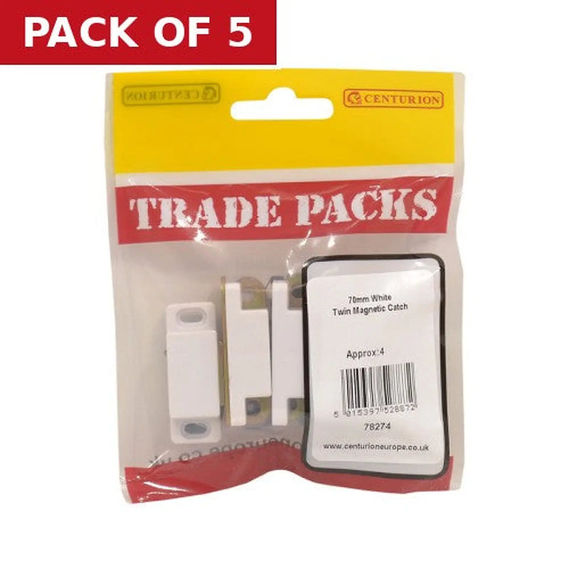 Centurion Twin Magnetic Catch - White - 70mm - (4 PK) - Pack of 5