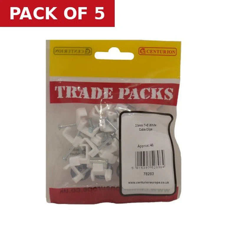 Centurion Flat Cable Clips - White - 2.5mm - (40 PK) - Pack of 5