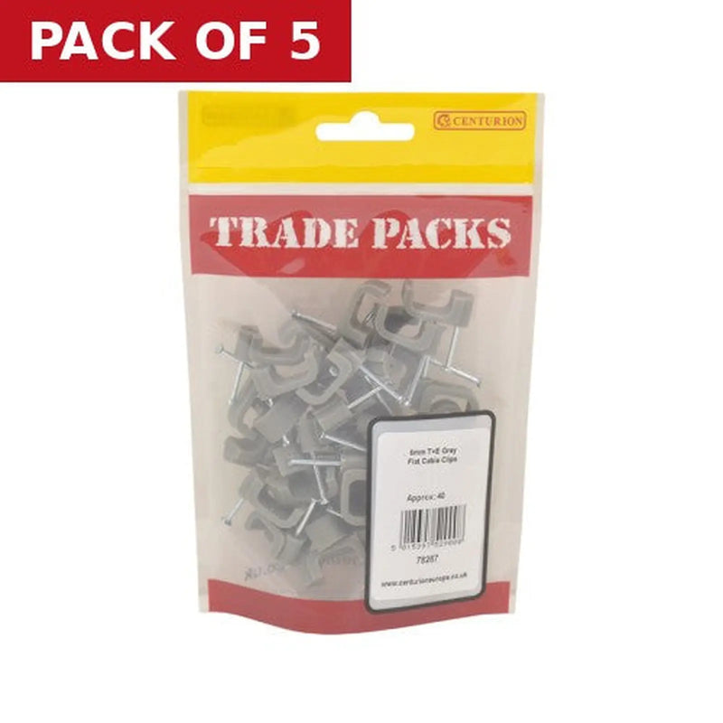 Centurion Flat Cable Clips - Grey - 6mm - (40 PK) - Pack of 5