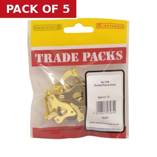 Centurion Double Picture Hooks - No 3 - Brass - Pack of 12