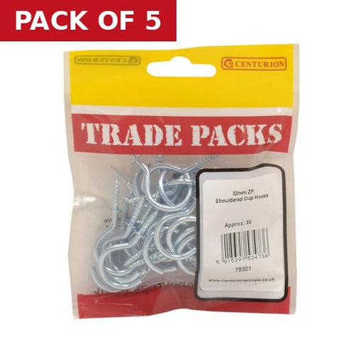 Centurion Shouldered Cup Hooks - Zinc Plated - 32mm - (30 PK) - Pack of 5