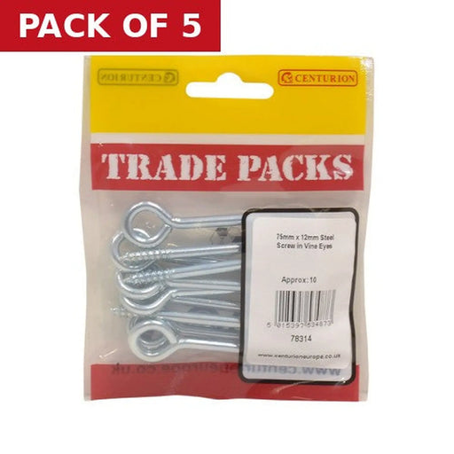 Centurion Screw In Steel Vine Eyes - Zinc Plated - 75mm x 12mm - (10 PK) - Pack of 5