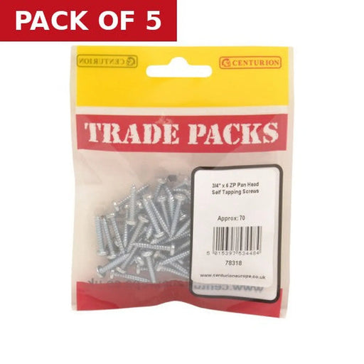Centurion Pan Head Self Tapping Screws - Zinc Plated - 3/4" x 6 - (70 PK) - Pack of 5