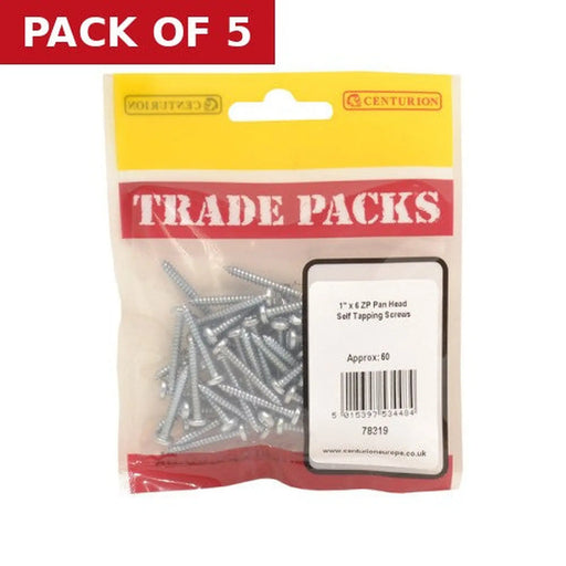 Centurion Pan Head Self Tapping Screws - Zinc Plated - 1" x 6 - (60 PK) - Pack of 5