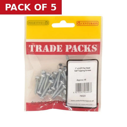 Centurion Pan Head Self Tapping Screws - Zinc Plated - 1" x 8 - (40 PK) - Pack of 5