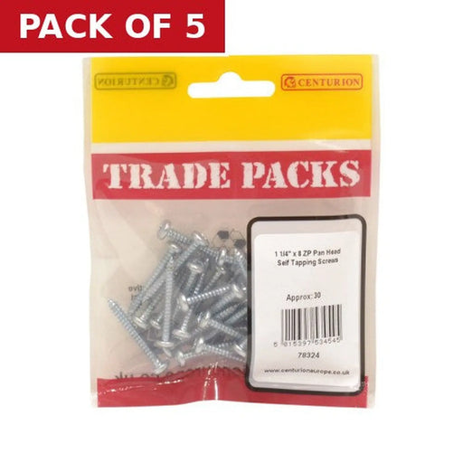 Centurion Pan Head Self Tapping Screws - Zinc Plated - 1 1/4" x 8 - (30 PK) - Pack of 5