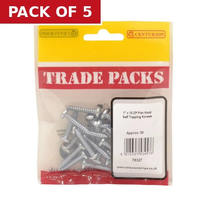 Centurion Pan Head Self Tapping Screws - Zinc Plated - 1" x 10 - (30 PK) - Pack of 5