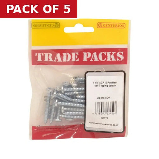 Centurion Pan Head Self Tapping Screws - Zinc Plated - 1 1/2" x 10 - (20 PK) - Pack of 5