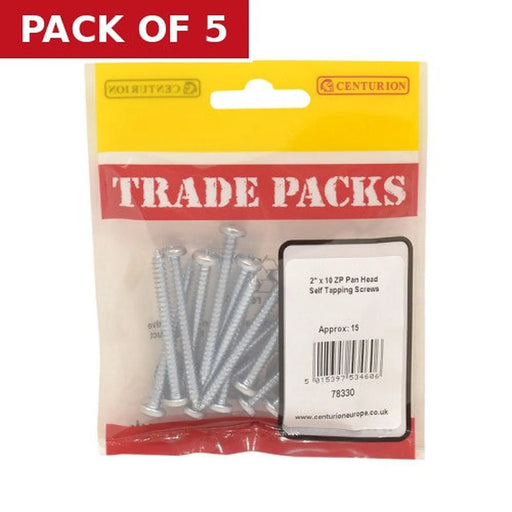 Centurion Pan Head Self Tapping Screws - Zinc Plated - 2" x 10 - (15 PK) - Pack of 5