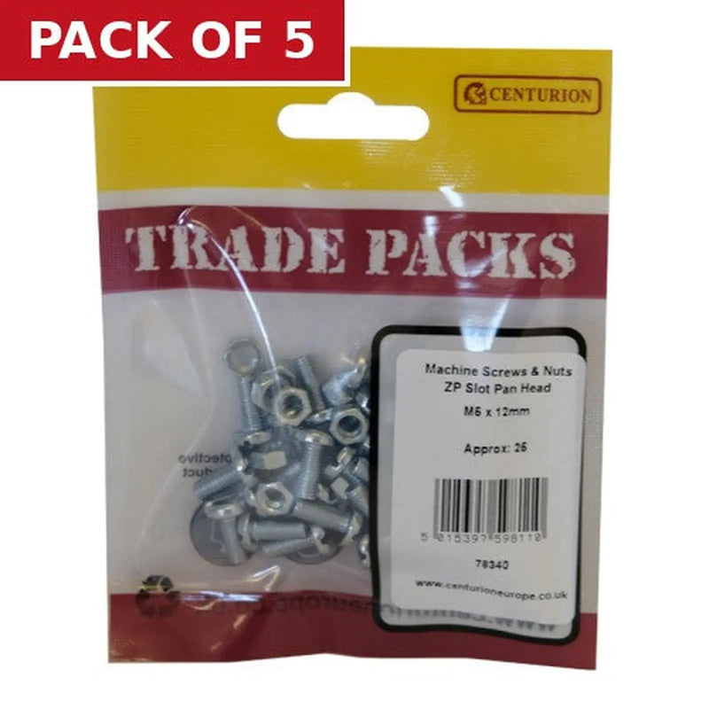 Centurion Machine Screws & Nuts - Zinc Plated - Slot Pan Head - M5 x 12mm - - Pack of 5