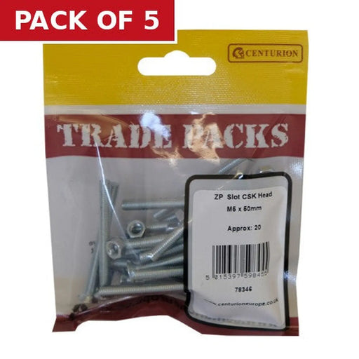 Centurion Machine Screws & Nuts - Zinc Plated - Slot CSK Head - M5 x 50mm - - Pack of 5