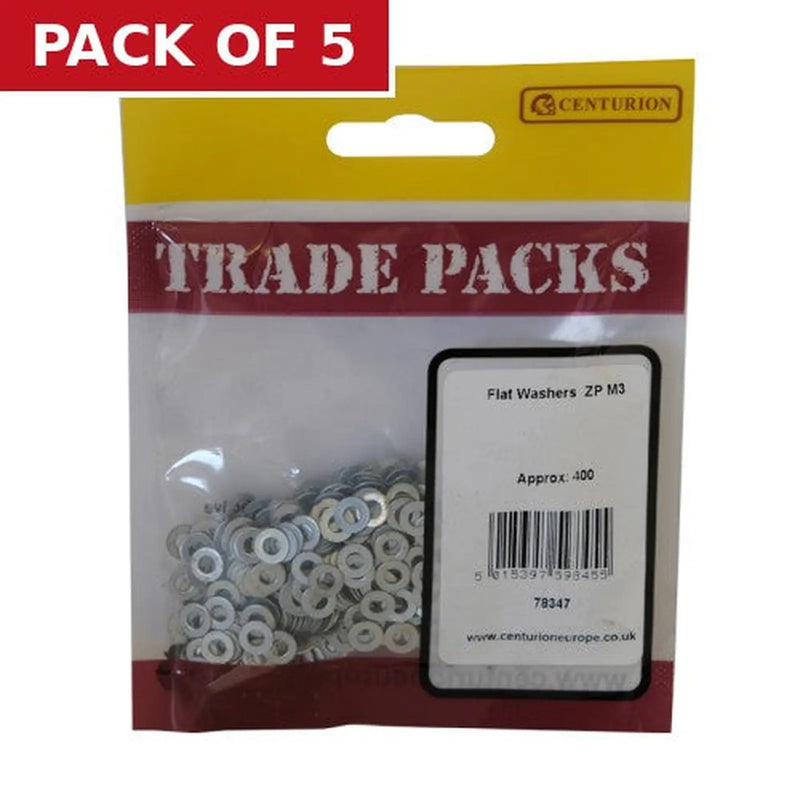 Centurion Flat Washers - Zinc Plated - M3 - (400 PK) - Pack of 5