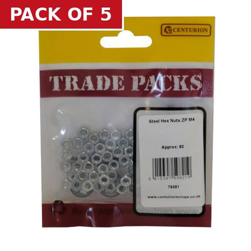 Centurion Steel Hex Nuts - Zinc Plated - M4 - (80 PK) - Pack of 5