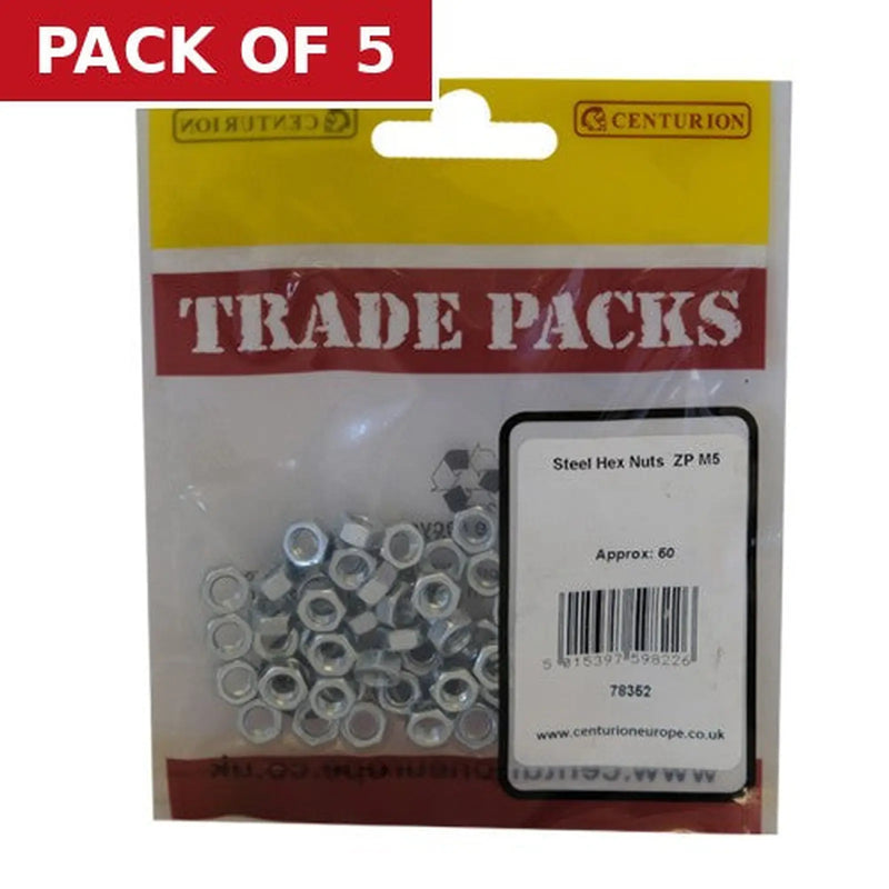 Centurion Steel Hex Nuts - Zinc Plated - M5 - (50 PK) - Pack of 5