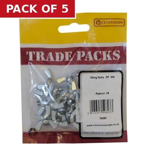 Centurion Wing Nuts - Zinc Plated - M4 - (25 PK) - Pack of 5