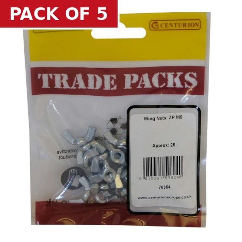 Centurion Wing Nuts - Zinc Plated - M5 - (25 PK) - Pack of 5