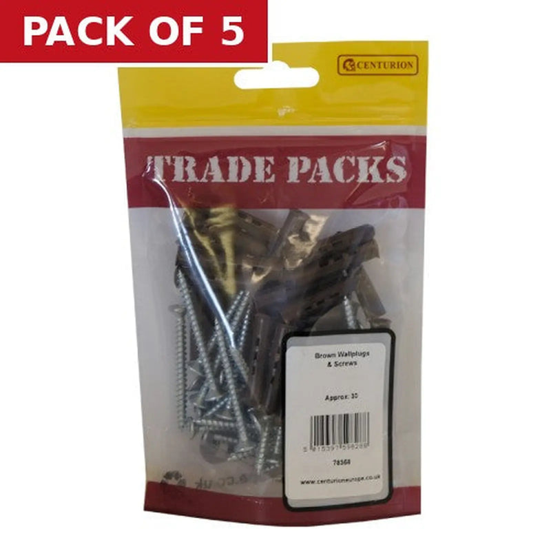 Centurion Wallplugs & Screws - Brown - (30PK) - Pack of 5