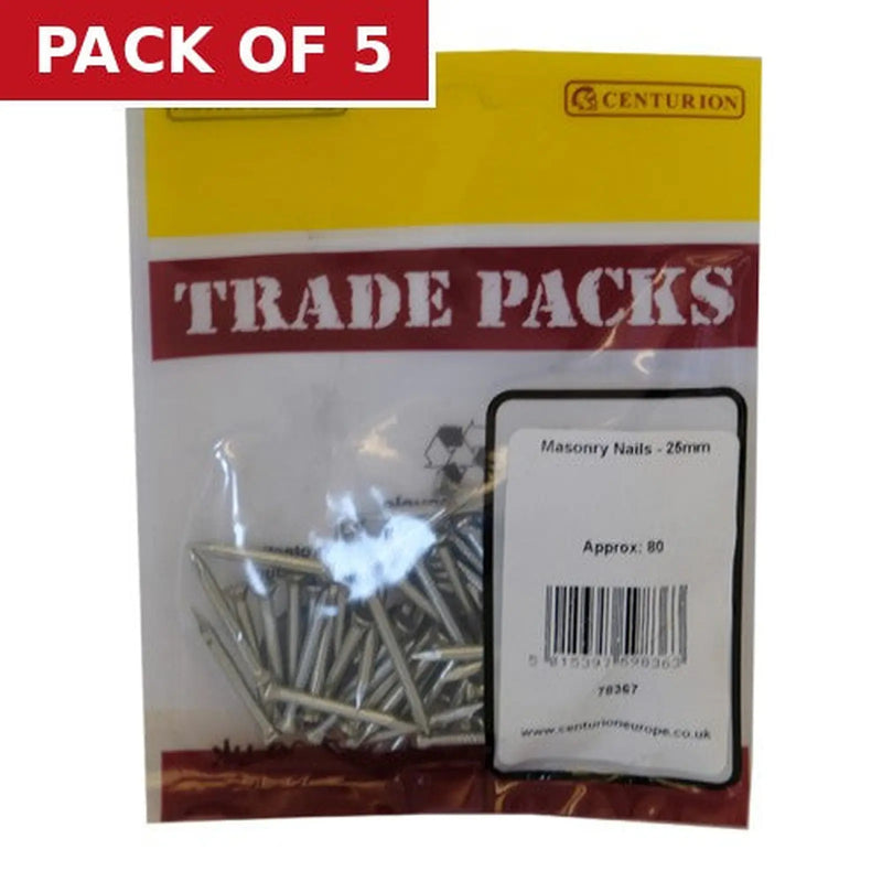 Centurion Masonry Nails - 25mm - (80 PK) - Pack of 5